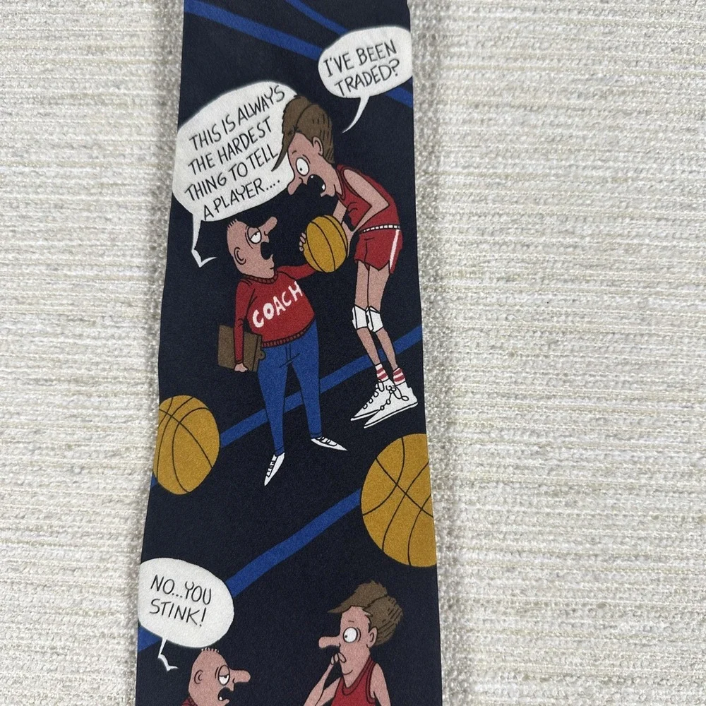 Richard Torrey Basketball Coach Novelty Tie Funny Sports Cartoon Silk